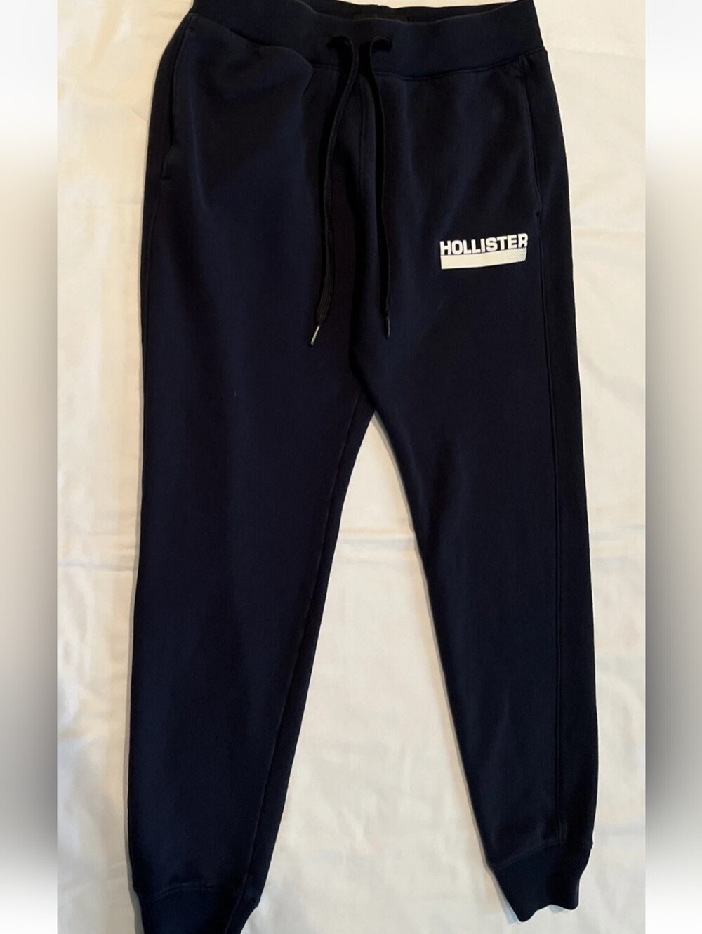 Hollister Navy Jogger Pants with White Logo